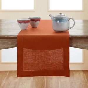 Solino Home Linen Table Runner Cinnamon 14 x 48 Classic Hemstitch Solid Modern